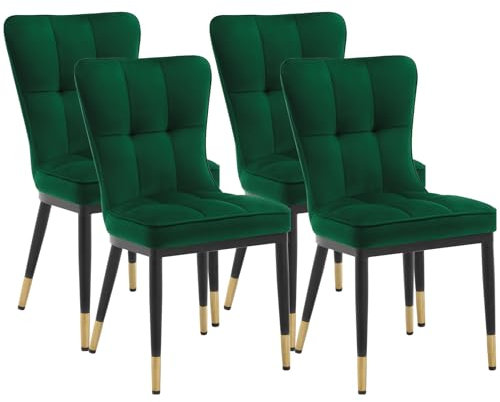 Bekrvio 200KG Belastbar Esszimmerstühle 4Er Set, Samt Stühle Esszimmer（8cm dick）, Einteiliger Metallbeinen Küchenstühle Mit Lehne, Leichter Luxus-Polsterstuhl Fü Küche Esszimmer Wohnzimmer