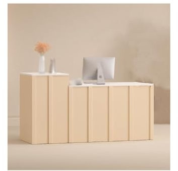 HUFIREHU Empfangstheke BüRotheke Verkaufstheke Rezeptionstisch Theke FüR Klinik Modern HöLzerne Kassentheke Empfangstheke Mit Sichtschutz Verkaufstheke Mit Tastaturschublade(Almond White,100cm/39.3in)