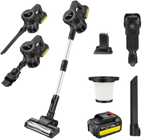 Cordless Vacuum Cleaner, 6 in 1 Lightweight Stick Vacuum with Sofa Brush, 15KPa Max Suction, 45mins Runtime Rechargeable Vacuums for Home Pet Hair Carpet Hard Floor