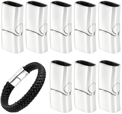 LNSYSNS Magnetverschluss Armband, 8 Stück Armband Verschluss Silber, Rectangle Magnetverschlüsse für Armbänder, Schnalle Bohrung 12 x 6 mm, Zinklegierung Lederarmband Verschluss, für Armkette