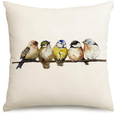 RABUSOFA Vogel Kissenbezug 45x45 cm Frühlingsdeko Sommerdeko Innen Wassermalfarben Outdoor für Sofa Bett Wohnaccessoires Zierkissenbezüge Saisonnal Wohnzimmer Deko (Yellow, 45 x 45 cm)