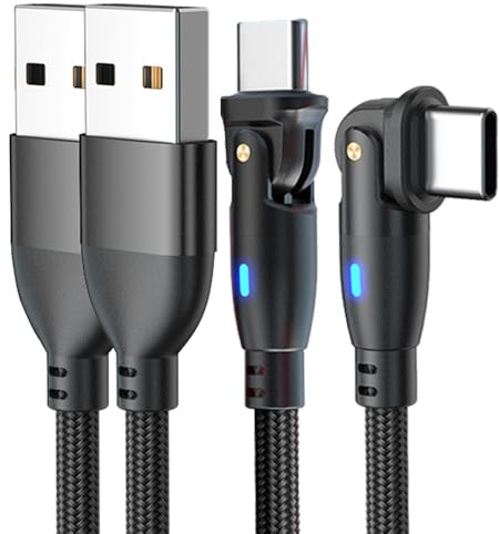 USB A to USB C Cable 180 Degree 3A Right Angle USB C Charger Cable Fast Charging Compatible with iPhone 16/15, Galaxy S24 S23 Ultra, Mi 13, Pixel 7 6, Huawei P60 P50 Pro, Switch, PS5 (1.6ft+1.6ft)