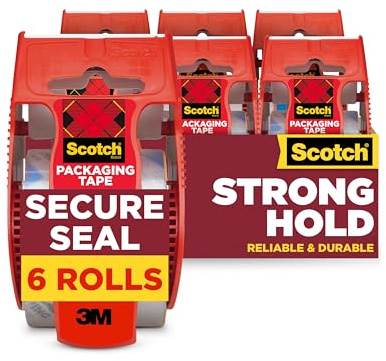 Scotch Secure Seal Lot de 6 rouleaux de ruban adhésif d'emballage ultra transparent, fiable et durable, 4,8 x 2,032 cm avec distributeur