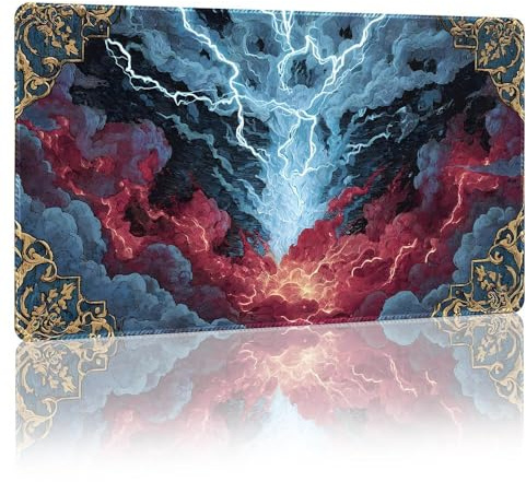 DUNQEO Fantasy-Spielmatte, kompatibel mit MTG, TCG, 61 x 35,6 cm, Spielmatte mit genähten Kanten für Sammelkartenspiele, Brettspiele und Schreibtischgebrauch (Stormheart,keine Spielzonen)