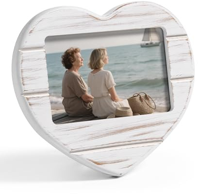 Afuly Herz Bilderrahmen 10x15 Weiß Holz Rustikal Fotorahmen | Farbtreue und Oberflächenfinish, Klarglas, Wand oder Tisch, Hochzeit, Geburtstag Jahrstag Geschenk