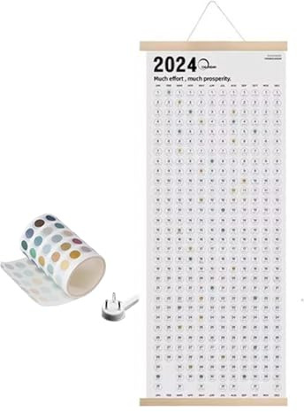 Allayu Simplify Life 2024 Jahres Wandkalender. Mühelose Zeitmanagement Lösung. Der Wandkalender 2024 umfasst Januar bis Dezember Es gibt ein vertikales Jahreskalender mit Aufklebern.