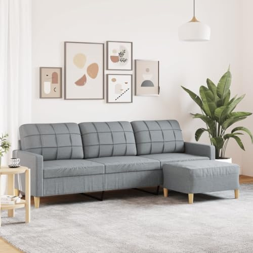 SKTQYQO Modernes 3-Sitzer-Sofa mit Fußhocker, hellgrau, 210 cm, aus weichem Polyester-Stoff, für Wohnzimmer, Dreisitzer-Sofa mit Hocker, Gestell aus robustem Metall,