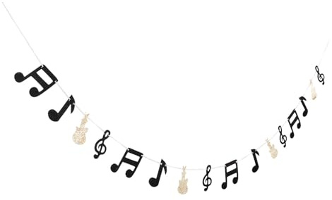 Veemoon Musiknoten Banner Partydekoration mit Glänzenden Noten Girlande für Musik Mottopartys und Geburtstagsfeiern