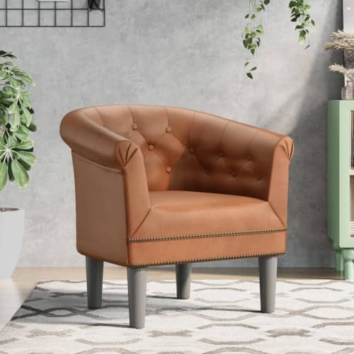 Bucmath Clubsessel Braun Kunstleder, Robustes PU-Leder, 70x56x68 cm, Bequemer Loungesessel für Wohnzimmer, Schlafzimmer, Büro, Lesesessel für Erwachsene