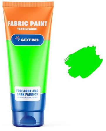 7 Artists Textilfarbe Grün Neon 60 ml – Stoffmalfarben Waschfest für Kleidung, Sneaker & Leder | Permanent Textilfarbe Waschmaschinenfest | Stofffarbe ohne Bügeln für T-Shirt, Jeans & Taschen