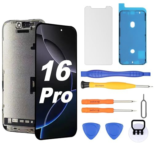 OLED Display für iPhone 16 Pro 120Hz Displayreparatur [Soft OLED, NICHT Hard OLED], 3D-Touch Display Full HD Digitizer Baugruppe mit Reparatur-Werkzeugsatz, wasserdichter Kleber, Displayschutzfolie
