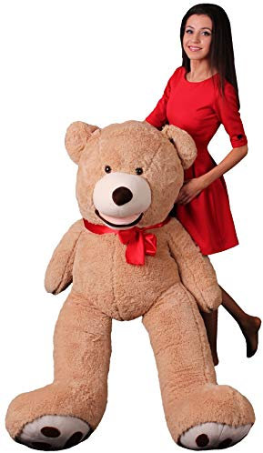 Ours en Peluche Geant 160cm - Teddy Bear - 63 inch Enfant Jouet Nounours Brun - Grand Ourson en Peluche - Cadeau Anniversaire des enfants pour Bébé Petite Amie Fille - Doux Oreilleren Peluche - Marron