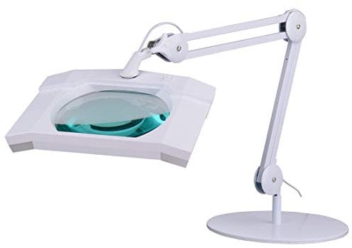 SEMPLIX Tischleuchte,60 LED Weiß,Große Echtglas Lupe (189x157mm,3 Dioptrien) Augenschonende Tageslicht Tischlampe Mit Flexibel Verstellbarem Schwenkarm Und Schwerem Stabilem Tischstandfuß (Ca. 14kg)