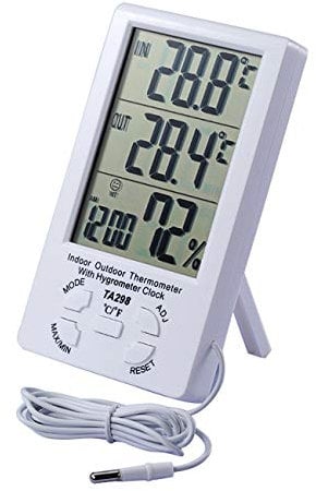 JZK TA298 Termoigrometro Digitale con 1.5mt sonda LCD Display igrometro termometro per Esterno e Interno Ambiente, Misura umidità Temperatura per Serra casa Stanza Giardino