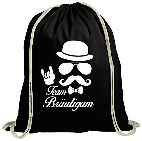 Shirtstreet Junggesellenabschied JGA natur Turnbeutel Rucksack Gymsac Sunglasses Team Bräutigam Kombi, Größe: onesize,schwarz