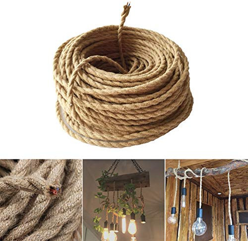 GreenSun Rope Cable Wire Braided Electrical Cable, 20M 2x0.75mm Textile Hemp Electric Wires, 2 core cable for DIY Lamp Accessories