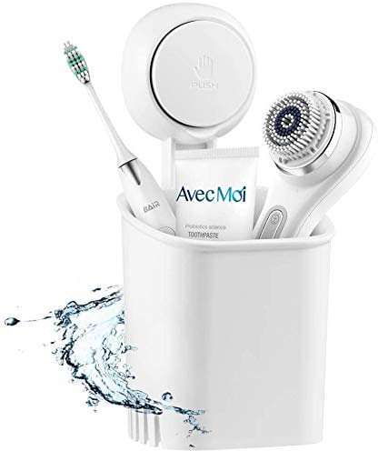 Ulinek Zahnbürstenhalter Saugnapf ohne Bohren, Zahnputzbecherhalter zum hängen wasserdicht, drehbare Organizer in Badezimmer Küche für Zahnbürste Zahnpasta Küchenutensilien, Max 5 KG