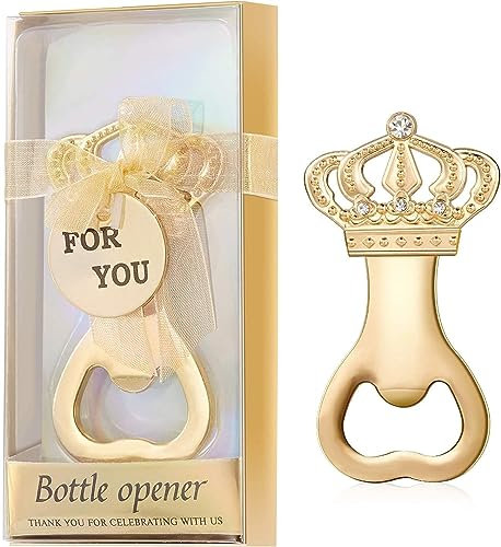PARTYGOGO Kronenförmiger Flaschenöffner für Babyparty, Brautparty, Gastgeschenke, Geburtstagsparty, Dekoration, mit Geschenkbox (goldene Krone, 24 Stück)