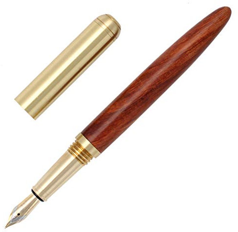 Gullor Handgefertigter Palisander-Füllfederhalter, Glattes und einfaches Schreiben Für Unterschrift, Mittlere Feder, Rotes Holz