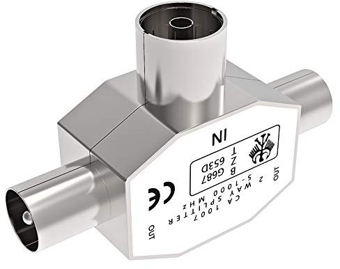 Ancable 2 Way TV Splitter, Metal Housing, 1 Female Jack to 2 Male Plug RF Coax Adapter Connector