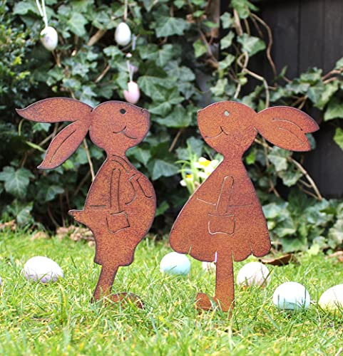 LB H&F Osterstecker Osterhase Osterdeko Metall Gartenstecker Hasenpaar XL NEO (Osterstecker)