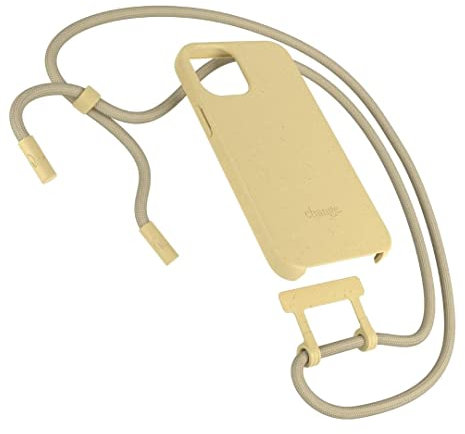 Woodcessories - Nachhaltige Handykette abnehmbar kompatibel mit iPhone 12 Mini Hülle mit Band gelb - kompostierbar