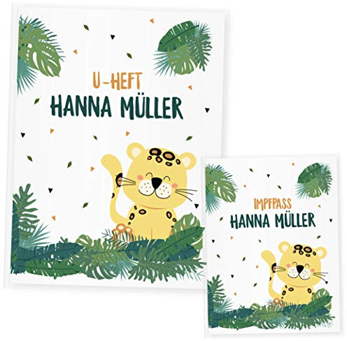 U Heft Hülle & Impfpass Hülle Set Dschungeltiere (Uheft Set personalisiert, Leopard)