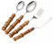 Set di posate in acciaio inox dorato, manico in bambù, cucchiaio da dessert, finitura dorata