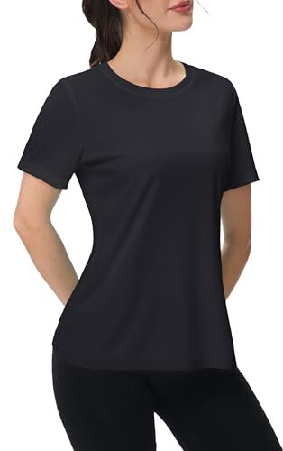 MAGCOMSEN Sportshirts Damen Kurzarm UV Shirt Sonnenschutz Quick Dry Top Shirt Damen UPF 50+ Funktionsshirt Outdoor Laufshirt Regular Fit Trainingsshirt Schwarz M