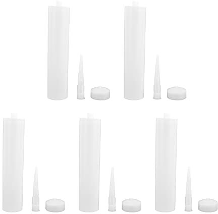 5 Kits de Tubes de Calfeutrage 300ml Réutilisables en Plastique Ensemble Complet avec Bouchons pour Bricolage et Construction Maison