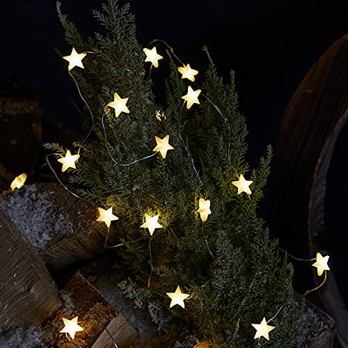 Lights4fun 50er LED Micro Sternen Lichterkette außen mit Timer warmweiß batteriebetrieben