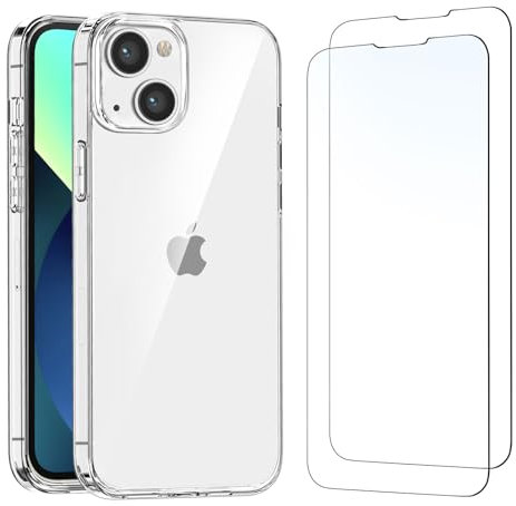 NEW'C Coque pour iPhone 13 (6,1) Ultra Transparente Silicone en Gel TPU Souple et 2 × Verre trempé pour iPhone 13 (6,1) Film Protection écran