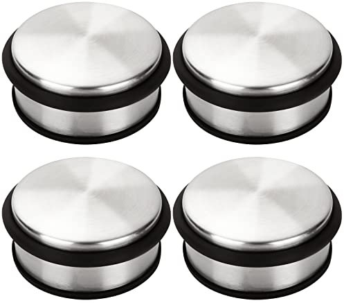 JMIATRY 4 Pcs Stainless Steel Door Stoppers, 1.2kg Heavy Duty Chrome Door Stopper with Rubber Buffer Ring, Metal Round Doors Stoppers for Floor