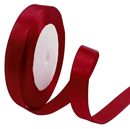 POPOYU Satinband Rotwein 15mm, 23 Meters Dekoration Präsent Geschenkband Breit Schleifenband, Stoffband für Kleid Hochzeit, Taufe und Geburtstag Geschenke,Satin Dekoband, Deko Band Geschenkverpackung