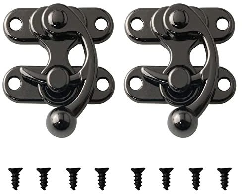 DGBRSM 2pcs Decorative Latch Clasps Lock Padlock Hasp Antique Hook Hasp Latch Gun Black Zinc Alloy Right Hook Latch with Mounting Screws Jewelry Chest Gift Wine Wooden Box Case Toggle Latch
