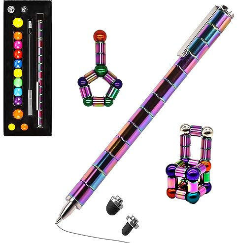 Aionly Fidget Magnetic Pen, Decompression Ballpoint Magnet Pen Birthday Gifts for Men Teen, Christmas Stocking Filler Gift For Teenage Boys Girls, Unique Cool Stuff Gadgets (Rainbow Beads)