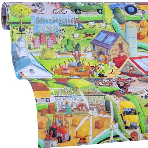 Geschenkpapier Bauernhof | Happy Farm Geschenkpapier | 5m Geschenkpapier Rolle | für Mädchen, Jungs zum Geburtstag, Ostern, Einschulung