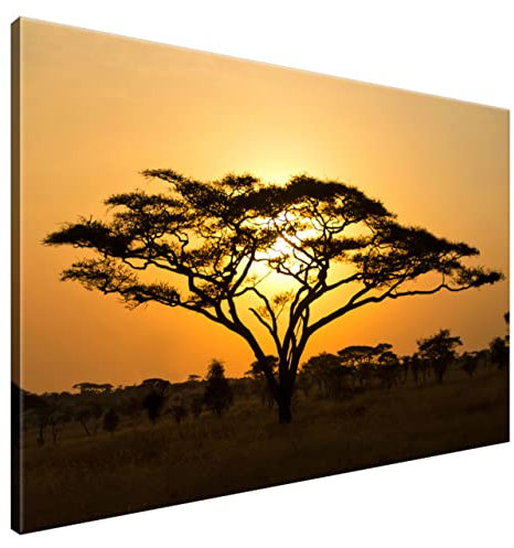 Estika Leinwand bilder - Savanne, Akazie, Sonnenuntergang - 120x80 cm, 1 teilige kunstdruck - Wandbilder wohnzimmer, schlafzimmer, Moderne wanddeko, Bild auf leinwand - Afrika bilder - 1249A_1B