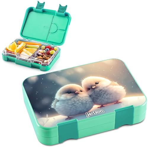 Jarlson® Brotdose Kinder mit Fächern - TONI Lunchbox - Bento Box auslaufsicher – Jausenbox für Kindergarten und Schule - Mädchen und Jungen | Vesperbox | Snackbox (VÖGEL)