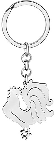 DALANE Edelstahl Neuheit Huhn Schlüsselanhänger Henne Hahn Auto Schlüsselring Schmuck Geschenke für Damen Mädchen Dekor (Versilbert Hahn A)