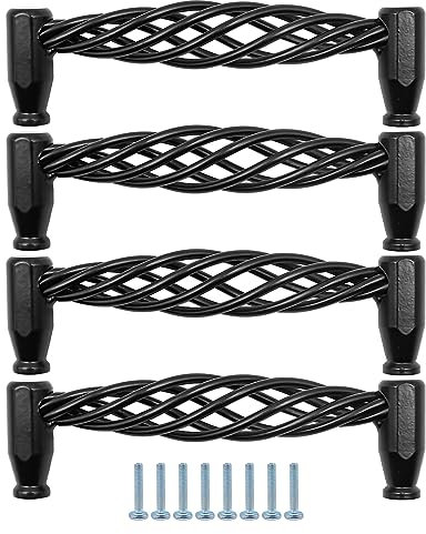 ZONADAH Set of 4 Traditional Drawer Cabinet Handle, Hole Distance 128mm, Metal Bird Cage Furniture Door Pull Handles, Antique Bow Handle, Drawer, Door, Cupboards, Bathroom, Kitchen, Black