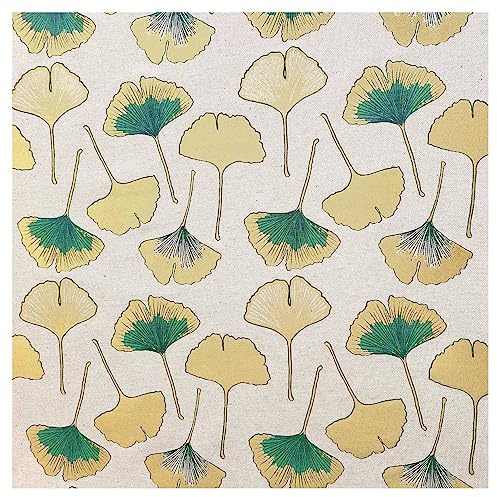 Baumwollstoff Ginko in gold-grün in Leinenoptik hochwertiger Dekostoff mit glänzenden Blättern Meterware 160 x 50 cm