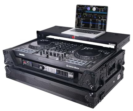 ProX XS-DDJFLX10WLTBL ATA Flight Style Road Case For Pioneer DDJ-FLX10 DJ Controller with Laptop Shelf 1U Rack Space Wheels and LED Black Finish