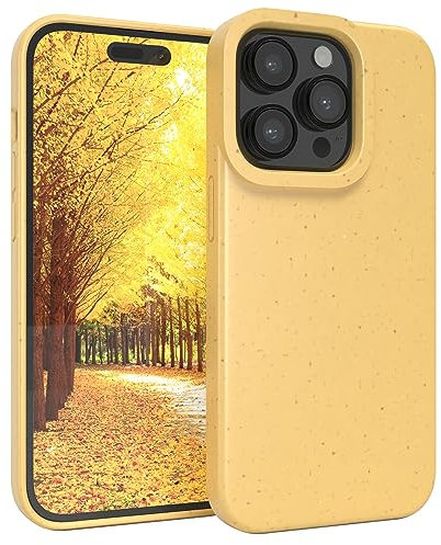 EAZY CASE - Custodia compatibile con iPhone 14 Pro, custodia protettiva sostenibile in silicone, protezione per fotocamera in TPU, custodia bio antiurto in giallo