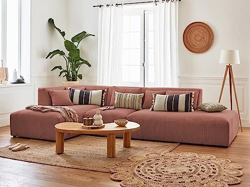 Lisa Design - Canapé Modulable d'angle Gauche - Victoire en Velours Côtelé - Sofa Rose 5 Places - Salon