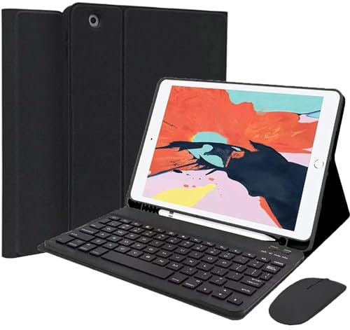 HEUCYL Funda con Teclado para iPad Pro 12,9 Pulgadas 2017/2015 (Antigua, 2 ª & 1 ª Generación) Funda Delgada con Teclado Español Ñ Bluetooth Desmontable con Portalápices Y Ratón Integrados,Negro