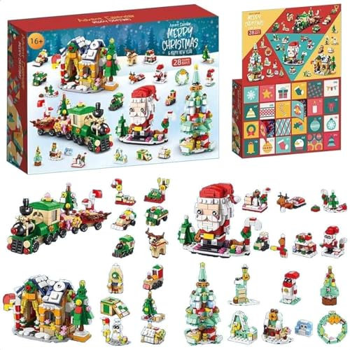 Adventskalender 2023, 24 Stück Weihnachtszug, Weihnachtsmann, Weihnachtsbaum, Weihnachtshaus Bausteine Bausatz, Weihnachtskalender für Kinder Erwachsene (8887)