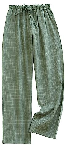 Pantalons de pyjama pour femme - Pantalon de pyjama vert à carreaux pour femme - Pantalon de maison ample et confortable - Grandes tailles - Coton - Taille élastique avec jambes larges - Pantalon de