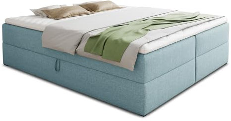 Boxspringbett Base mit 2 Bettkästen - Doppelbett mit Bonell-Matratze und Topper, Polsterbett, Freistehendes Bett, Bettgestell, Schlafzimmer (Blau (Vidar 83), 140 x 200 cm)