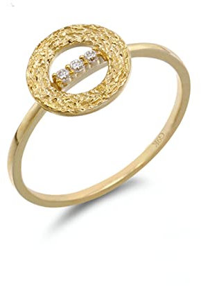 Lieson Trauringe Damen, Freundschaftsringe Gold 585 14K Vintage Hohl Kreis mit Moissanit Freundschaftsringe Gelbgold Gr. 58 (18.5)